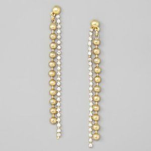 Simple Rhinestone Thread and Ball Drop Earrings